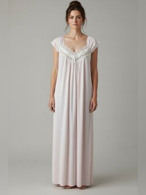 Vintage Miss Elaine Pastel Pink Silk Essence Nylon Nightgown M